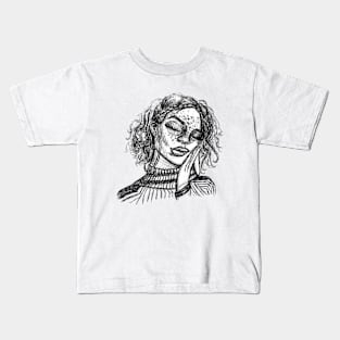 Aesthetic Girl Black and White Kids T-Shirt